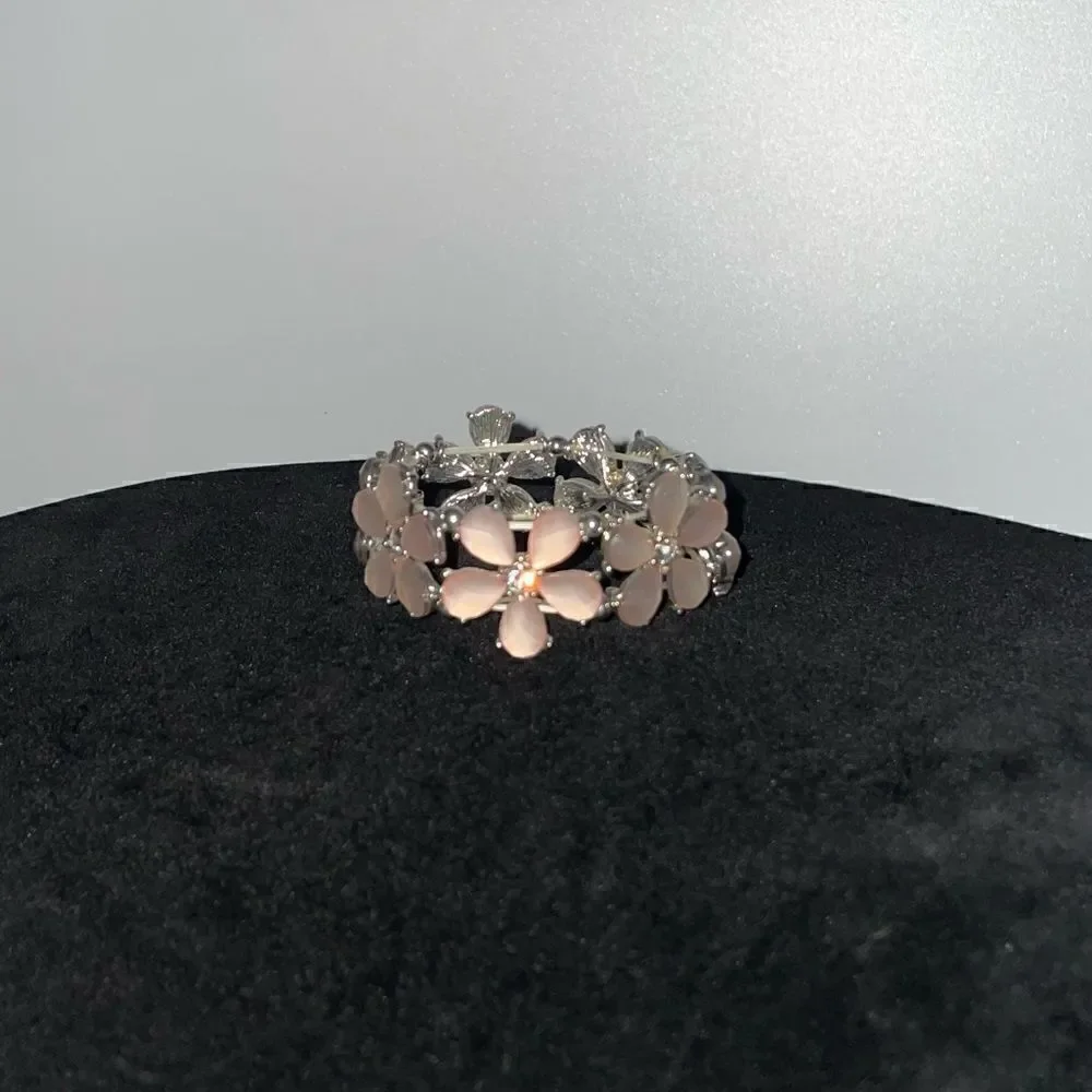 Pink Flower Rhinestone Stretch Bracelet